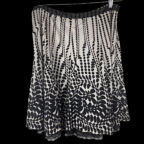 VTG Womens 12 Black White Polka Dot Flowy Feminine Lace Trim Hem Skirt - Picture 1 of 9